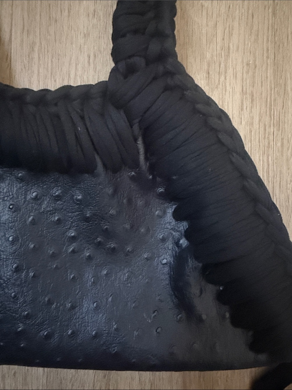 Inedito French Handmade Black Mini Faux Ostrich Textured Bag with Fringe - Picture 6 of 6